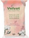 VELVET multipurpose square cotton pads pack of 160 pcs